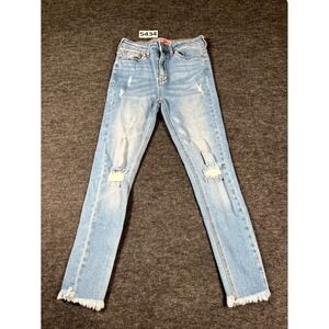 Crystal Rock Jeans Womens 11 Blue Denim Cotton Stretch Frayed Hem‎ Distressed